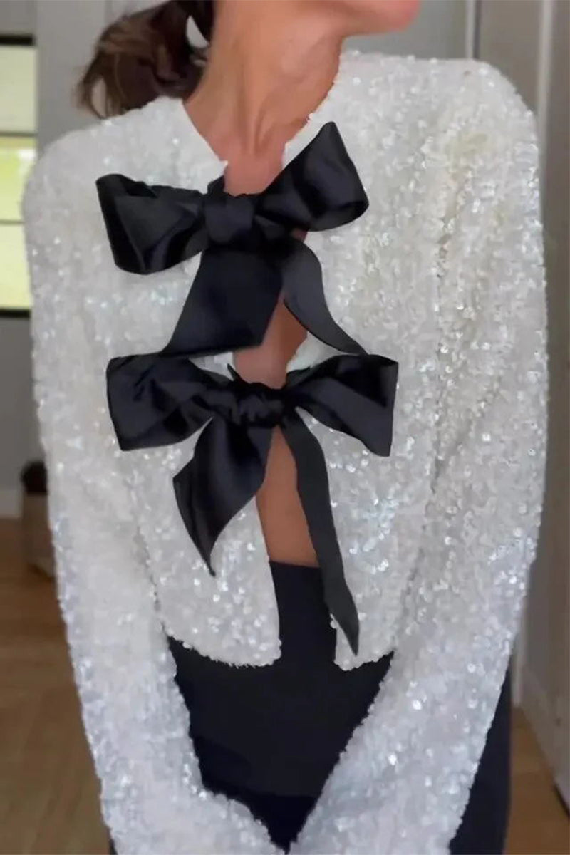 Sexy Solid Sequins With Bow O Neck Outerwear