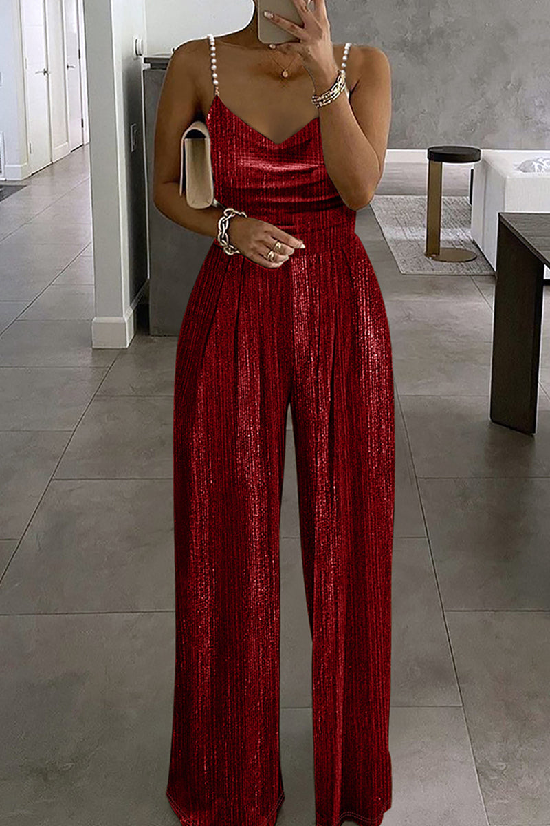 Sexy Casual Solid Backless Spaghetti Strap Regular Jumpsuits