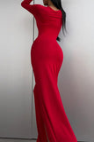 Obbty Celebrities Elegant Solid Slit O Neck Long Sleeve Dresses