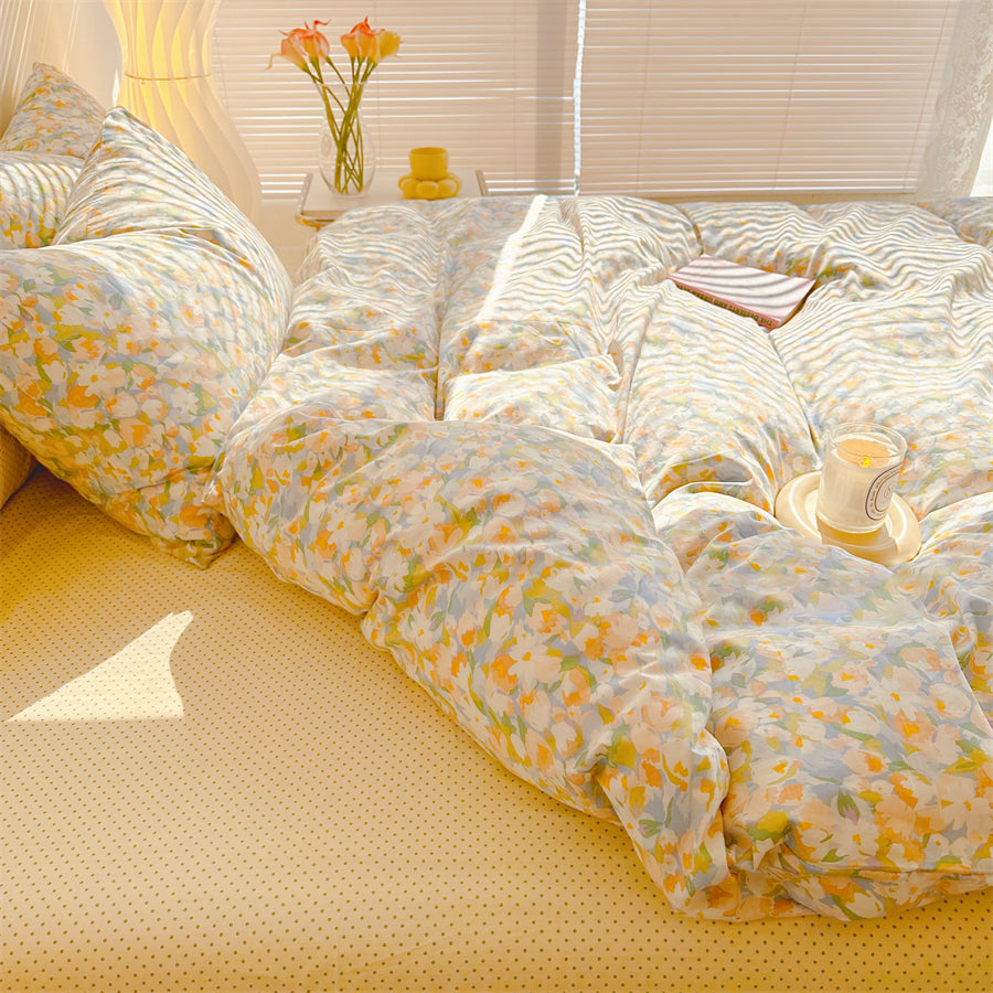 Obbty Golden Hour Floral Oil Painting Bedding Set