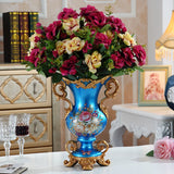 Obbty Luxury European Resin Vase Stereoscopic Dried Fowers Arrangement Wobble Plate Living Room Entrance Ornaments Home Decorations