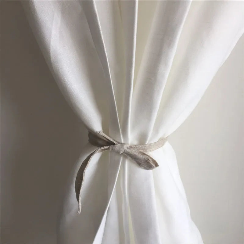 Obbty Solid White Semi-blackout Curtains for Living Room, Bedroom Modem, Simple Flax Hemp Window Treatments for Cafe