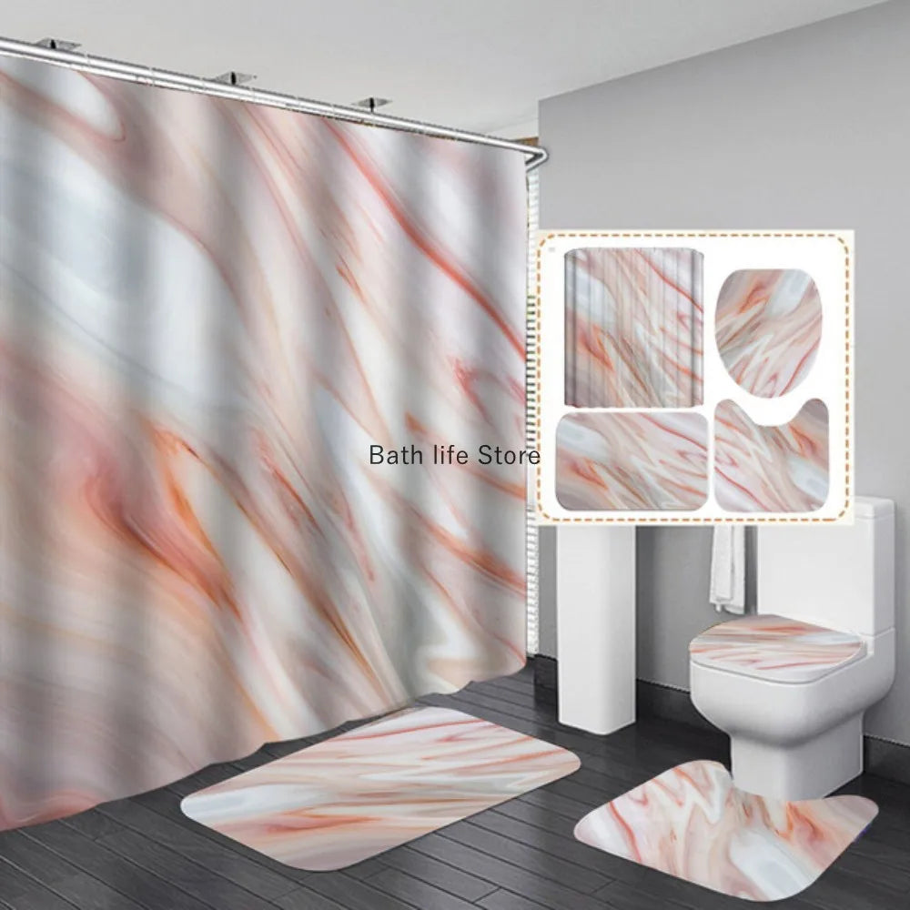 Obbty White Marble Shower Curtain Luxury Golden Modern With Non Slip Rug Mat Bathroom Curtain Waterproof Polyester Home Decor 180x180