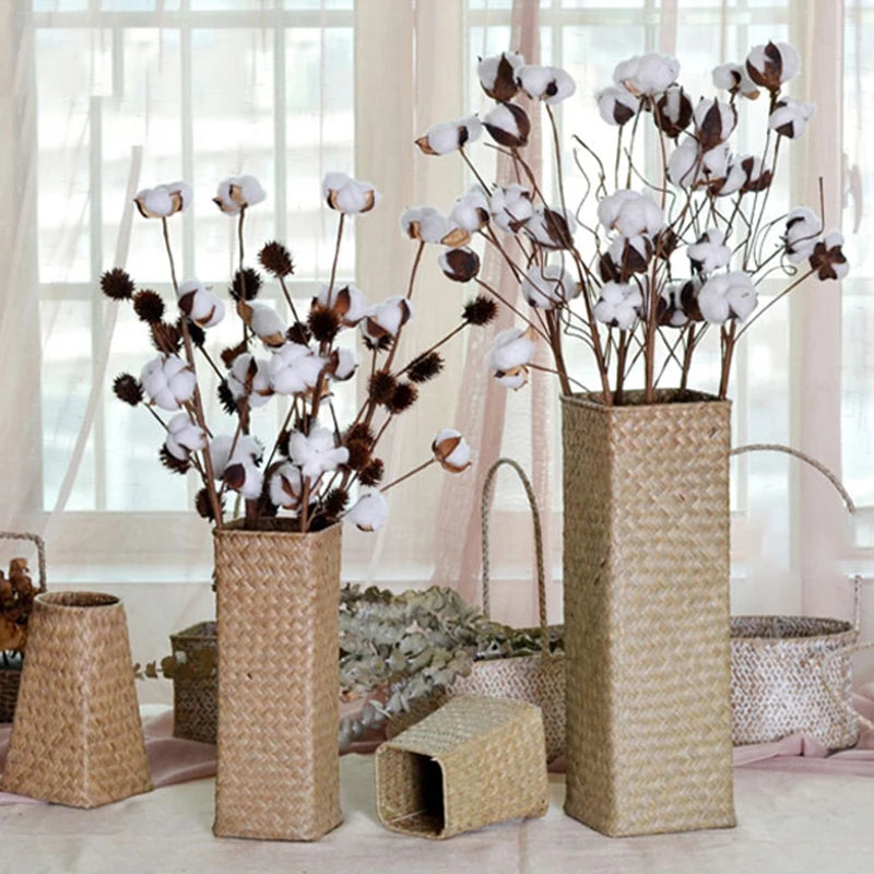 Obbty Bamboo Woven hand knitting  Dried Flower Vase Straw Woven Flower Pot Decor Living Room Flower Arrangement Flower Basket Bottle