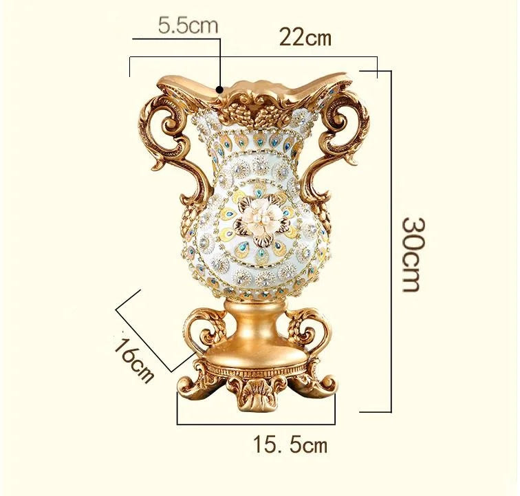 Obbty Luxury European Resin Vase Stereoscopic Dried Fowers Arrangement Wobble Plate Living Room Entrance Ornaments Home Decorations