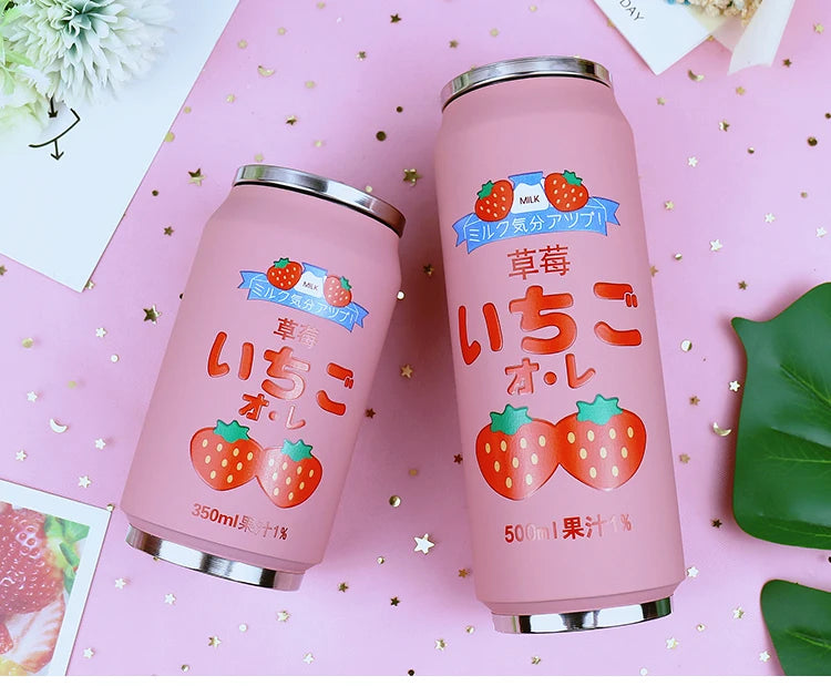 Obbty Stainless steel vacuum Thermos Japan Juice Candy Color Drink Cans Thermos Portable Unisex Students Personality Trendy Straw Cup