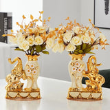 Obbty European Style Ceramic Golden Vase Arrangement Dining Table Home Decoration Accessories Creative Golden Elephant Vases