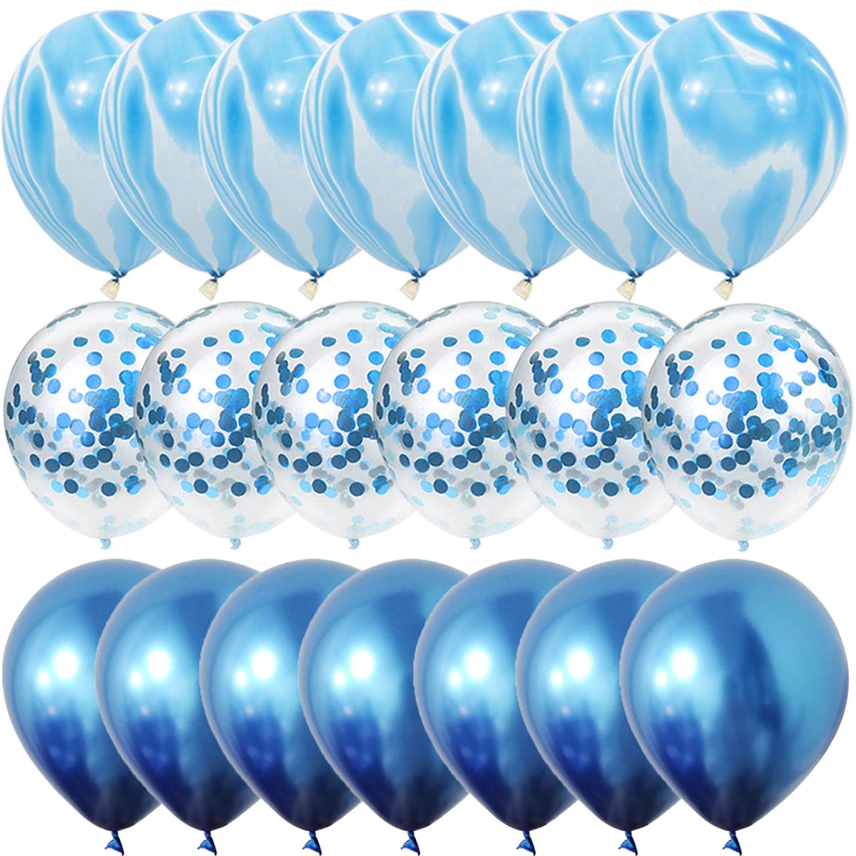 Obbty 40 Pcs Blue Set Agate Marble Balloons Silver Confetti Balloon Wedding Valentine's Day Baby Shower Birthday Party Decorations