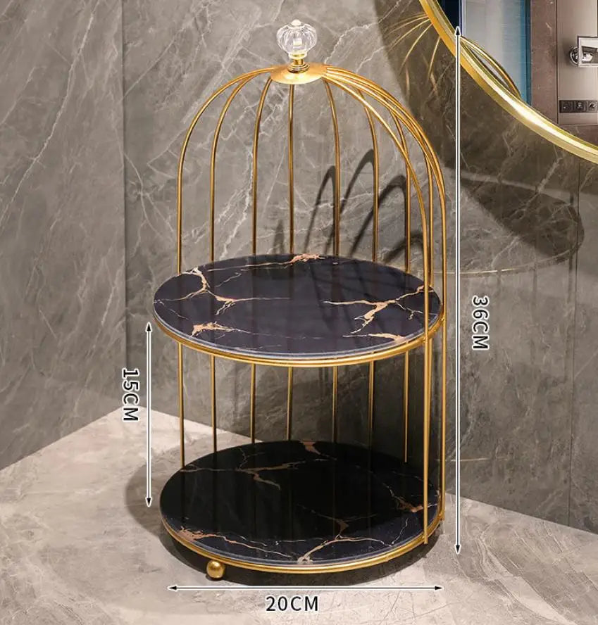 Obbty Iron Art Nordic Style Bird Cage Rack Lipstick Perfume Cosmetic Skin Care Product Storage Rack Finishing Table Rack