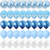 Obbty 40 Pcs Blue Set Agate Marble Balloons Silver Confetti Balloon Wedding Valentine's Day Baby Shower Birthday Party Decorations