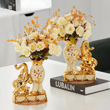 Obbty European Style Ceramic Golden Vase Arrangement Dining Table Home Decoration Accessories Creative Golden Elephant Vases