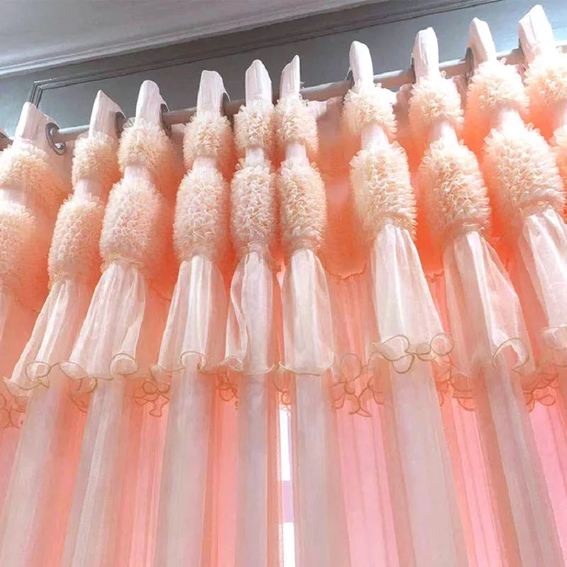 Obbty New Princess Double Layer Shading Pink Blackout Curtain Drape for Baby Girl Bedroom Lace Flower Living Room Wedding Window Decor