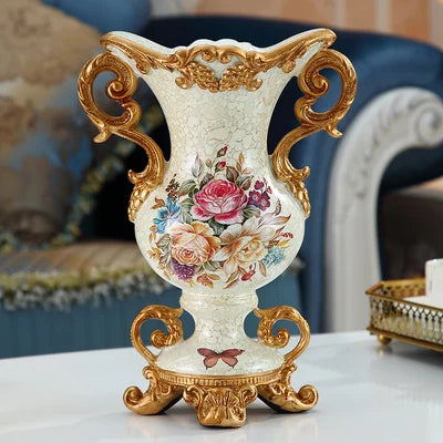 Obbty Luxury European Resin Vase Stereoscopic Dried Fowers Arrangement Wobble Plate Living Room Entrance Ornaments Home Decorations