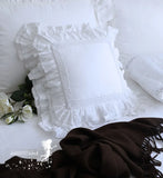 Obbty Korean 100% Cotton Solid White Cushion Covers, Ruffles Cake Layers Pillow Cases, Princess Romantic Pink Lace Pillow Covers