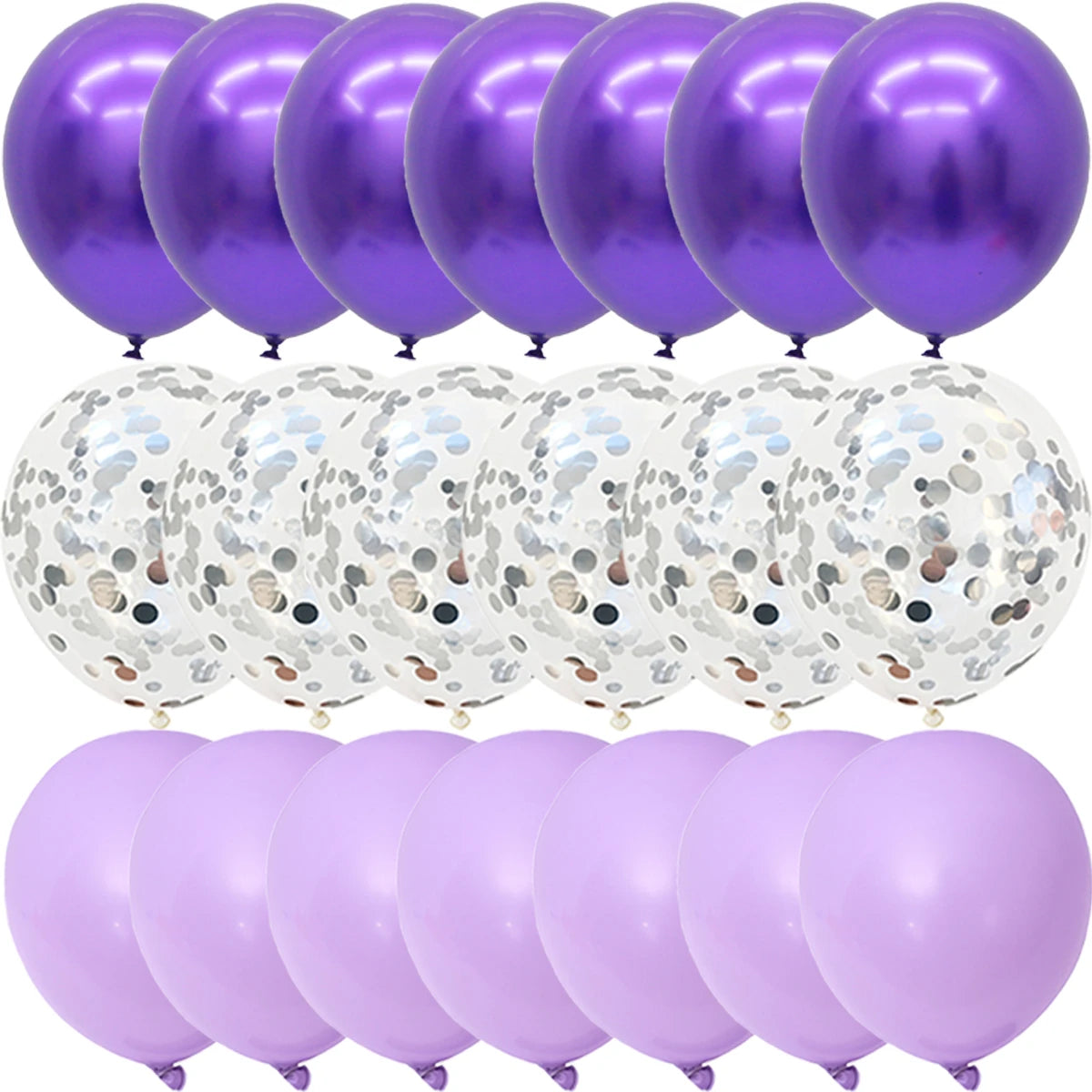 Obbty 40PCS Silver White Purple Metal Latex Confetti Balloons Wedding Decorations Matte Globos Birthday Party Decorations