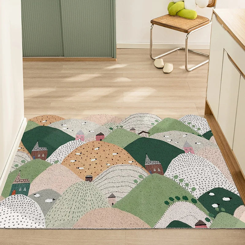 Obbty Green Forest Carpet Waterproof Low Profile Heavy Duty Door Mat Durable Natural Rubber Rug  Welcome Doormat Indoor Outdoor Rugs