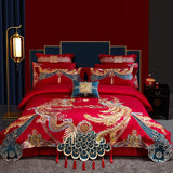 Obbty Luxury 4/6/9Pcs Satin Jacquard Chinese Wedding Bedding Set 1000TC Egyptian Cotton Gold Long Phoenix Tassel Quilt Cover Bedspread