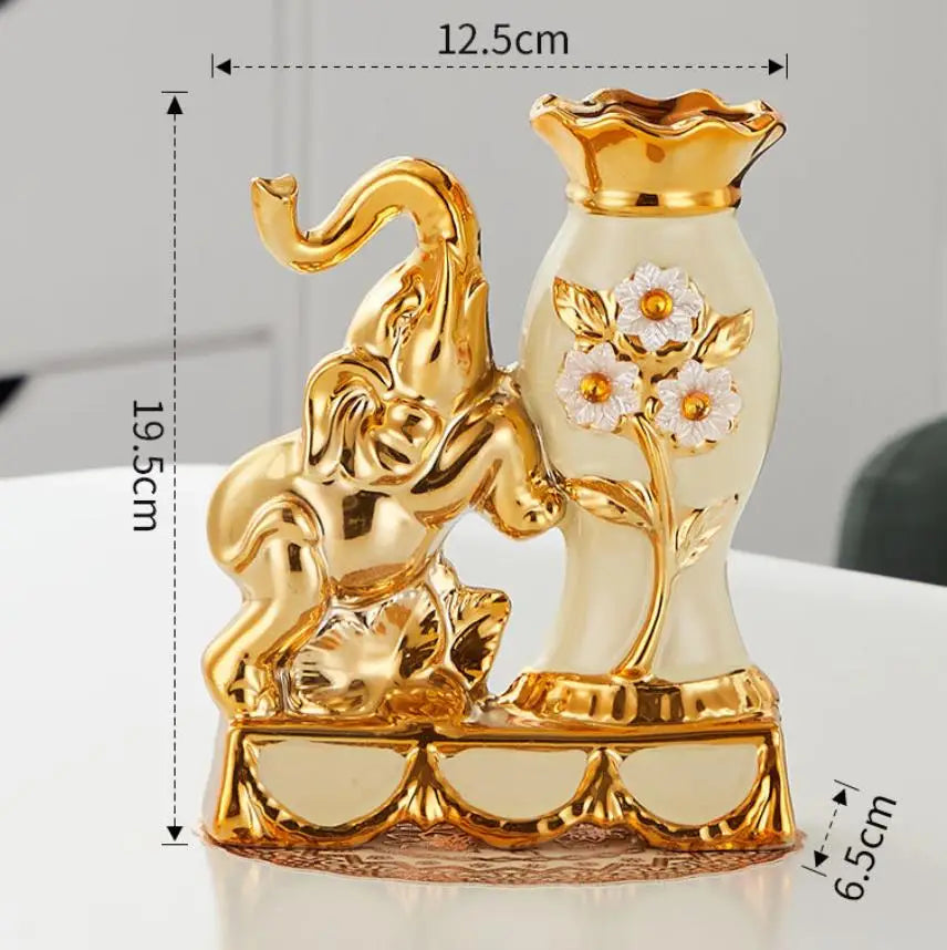 Obbty European Style Ceramic Golden Vase Arrangement Dining Table Home Decoration Accessories Creative Golden Elephant Vases