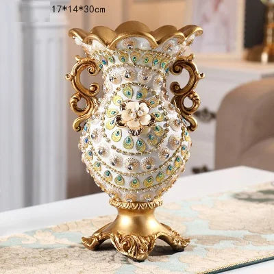 Obbty Luxury European Resin Vase Stereoscopic Dried Fowers Arrangement Wobble Plate Living Room Entrance Ornaments Home Decorations