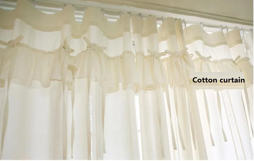 Obbty Light Flittering Curtains for Girl's Bedroom, Korean Princess, Elegant, Cream White, Drapes with Ruffles, 100% Cotton