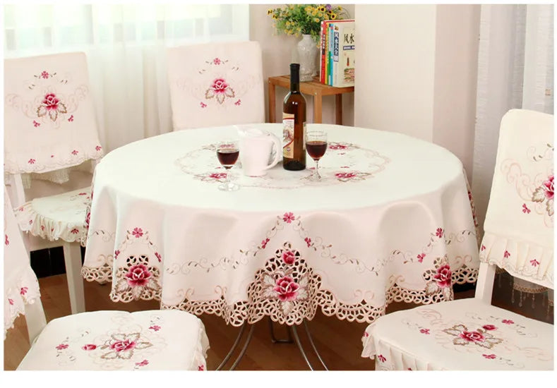 Obbty European Embroidered Round Tablecloth, Dining Table Cloth, Tea Carbon Cover, Cushion, Wedding Decoration