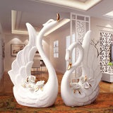 Obbty A Pair White Swan Lovers Home Decor Ceramic Crafts Porcelain Animal Figurines Wedding Decoration Lovers Gift W3075