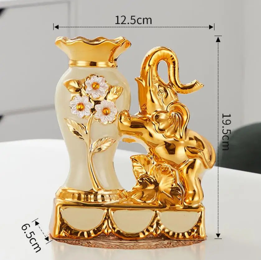 Obbty European Style Ceramic Golden Vase Arrangement Dining Table Home Decoration Accessories Creative Golden Elephant Vases