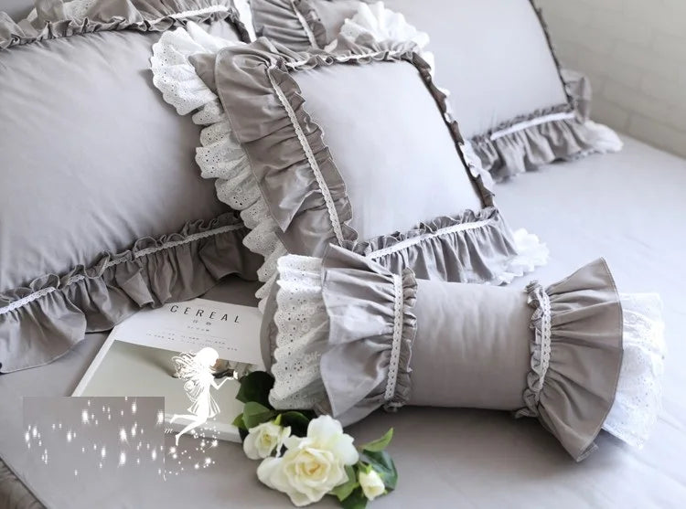 Obbty Korean 100% Cotton Solid White Cushion Covers, Ruffles Cake Layers Pillow Cases, Princess Romantic Pink Lace Pillow Covers