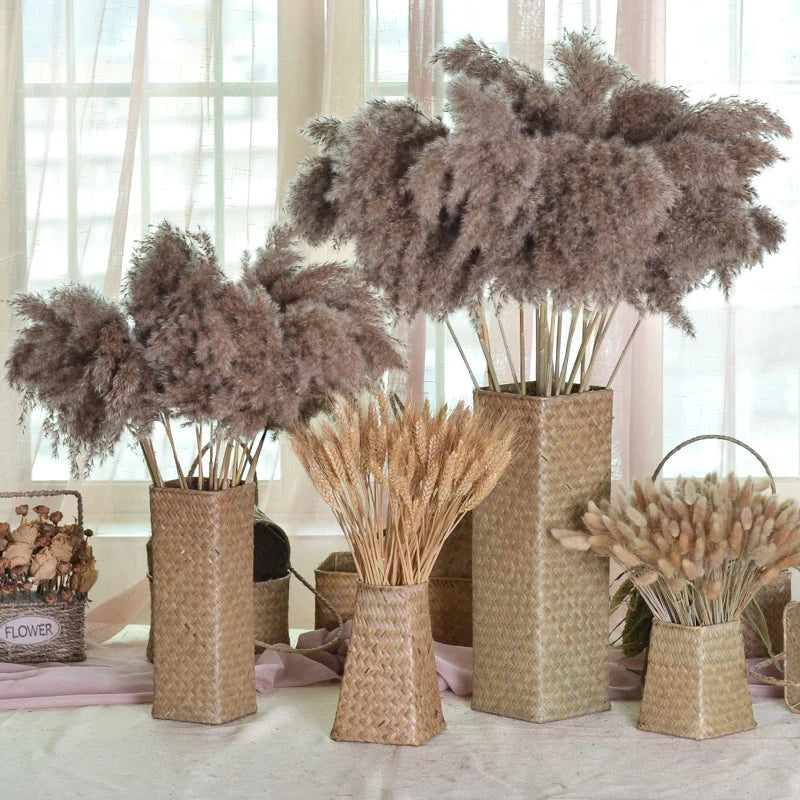 Obbty Bamboo Woven hand knitting  Dried Flower Vase Straw Woven Flower Pot Decor Living Room Flower Arrangement Flower Basket Bottle