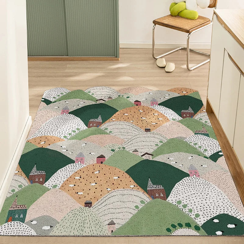 Obbty Green Forest Carpet Waterproof Low Profile Heavy Duty Door Mat Durable Natural Rubber Rug  Welcome Doormat Indoor Outdoor Rugs