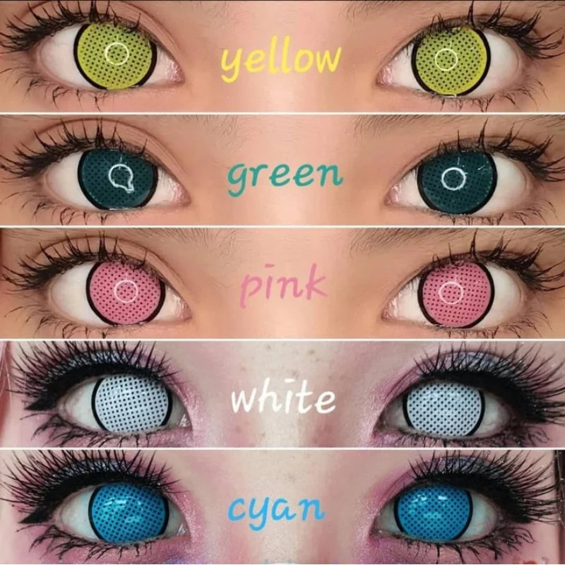 Obbty 1 Pair Cosplay Color Contact Lenses for Eyes Anime Accessories Halloween Mesh Series Red White Blue Anime Lenses