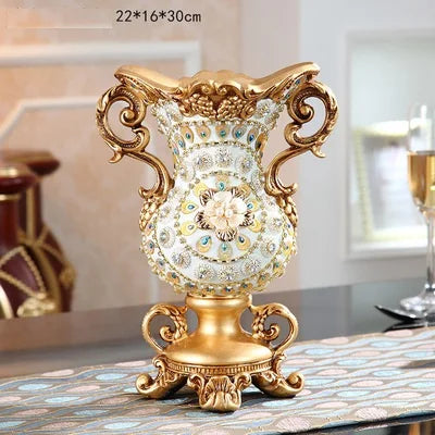 Obbty Luxury European Resin Vase Stereoscopic Dried Fowers Arrangement Wobble Plate Living Room Entrance Ornaments Home Decorations