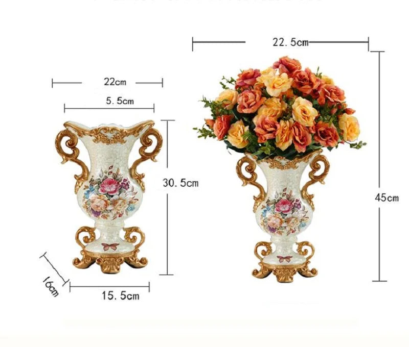 Obbty Luxury European Resin Vase Stereoscopic Dried Fowers Arrangement Wobble Plate Living Room Entrance Ornaments Home Decorations