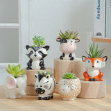 Obbty Nordic New Style Ceramic Animal Flower Pot Cartoon Zebra Sheep Cow Head Mini Pot Succulents Plants Bonsai Pots Home Decoration