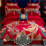 Obbty Luxury 4/6/9Pcs Satin Jacquard Chinese Wedding Bedding Set 1000TC Egyptian Cotton Gold Long Phoenix Tassel Quilt Cover Bedspread