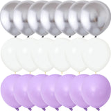 Obbty 40PCS Silver White Purple Metal Latex Confetti Balloons Wedding Decorations Matte Globos Birthday Party Decorations