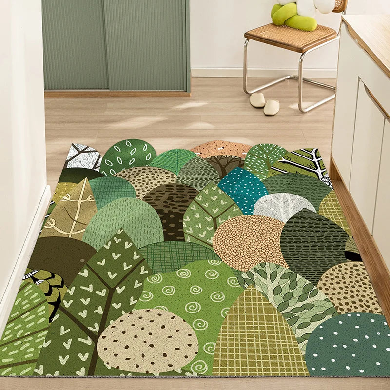 Obbty Green Forest Carpet Waterproof Low Profile Heavy Duty Door Mat Durable Natural Rubber Rug  Welcome Doormat Indoor Outdoor Rugs