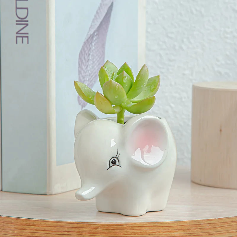 Obbty Nordic New Style Ceramic Animal Flower Pot Cartoon Zebra Sheep Cow Head Mini Pot Succulents Plants Bonsai Pots Home Decoration