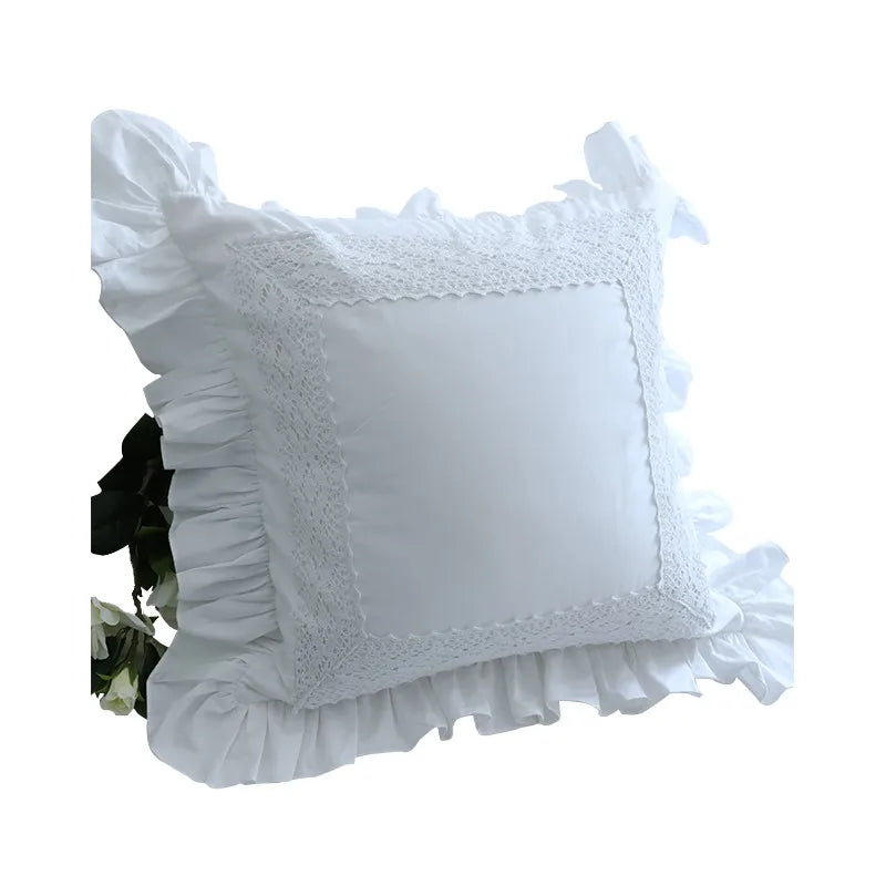 Obbty Korean 100% Cotton Solid White Cushion Covers, Ruffles Cake Layers Pillow Cases, Princess Romantic Pink Lace Pillow Covers