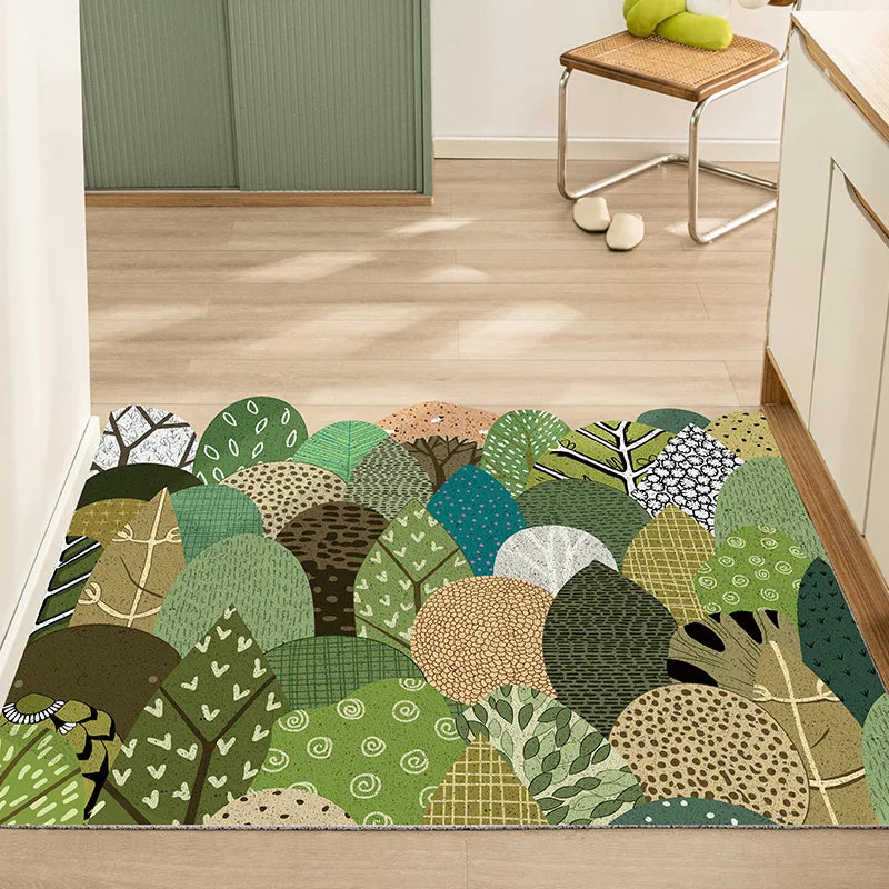 Obbty Green Forest Carpet Waterproof Low Profile Heavy Duty Door Mat Durable Natural Rubber Rug  Welcome Doormat Indoor Outdoor Rugs