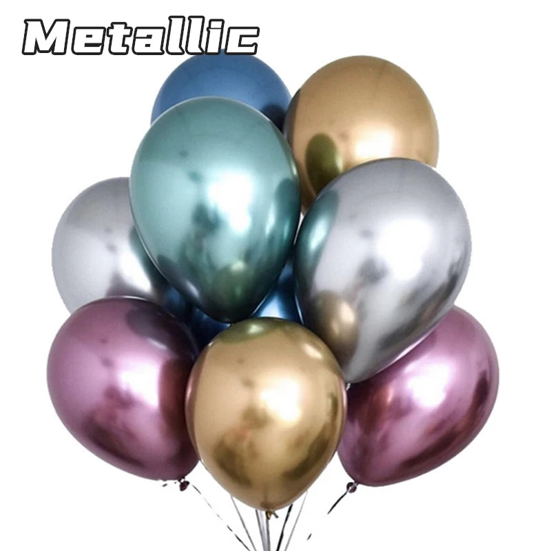 Obbty 10PCS Gold Silver Metal Latex Confetti Balloons Baby Shower Wedding New year Birthday Party Decorations Matte Globos