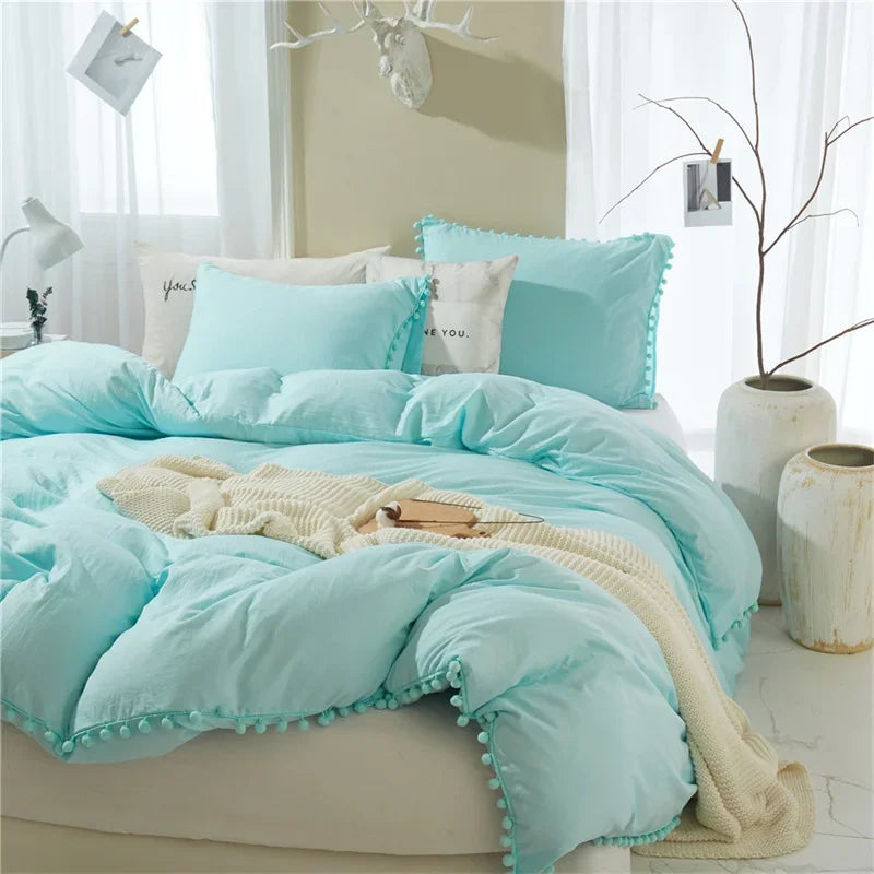 Obbty American Size Furball Tassel Duvet Cover Set Luxury King Queen Size Bedding Set Twin Full Quilt Covers Juego De Ropa De Cama