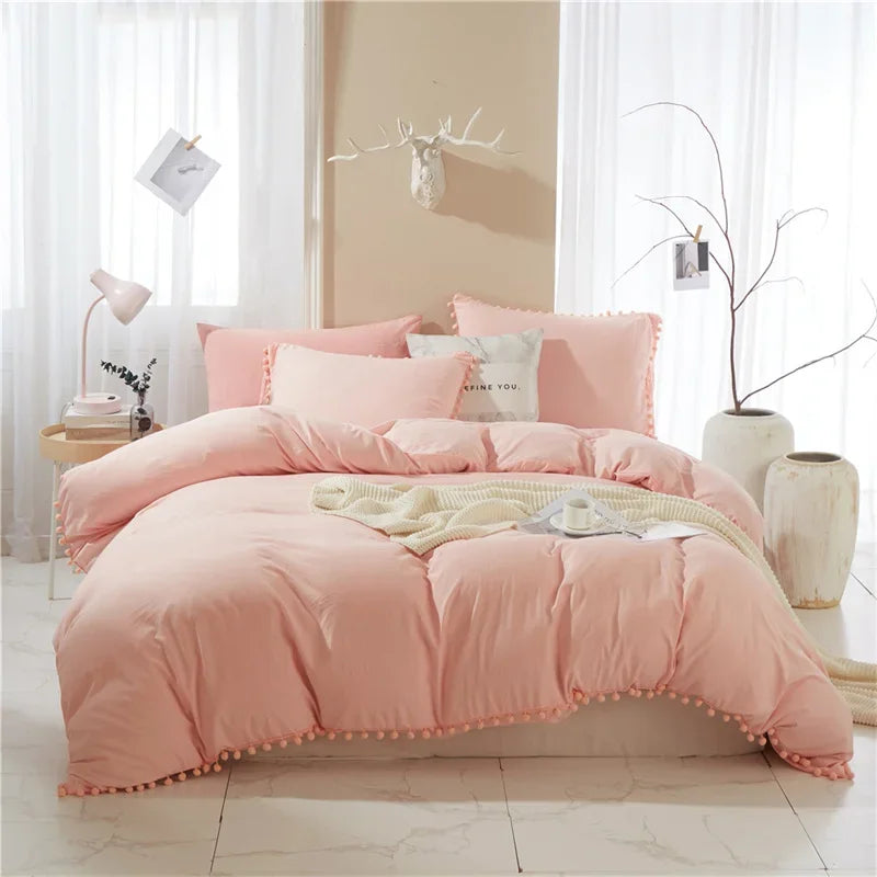 Obbty American Size Furball Tassel Duvet Cover Set Luxury King Queen Size Bedding Set Twin Full Quilt Covers Juego De Ropa De Cama