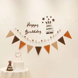 Obbty 4PCS Retro birthday party pennant fur ball cake linked letter banner flag decoration layout 1 set of 4 pieces.