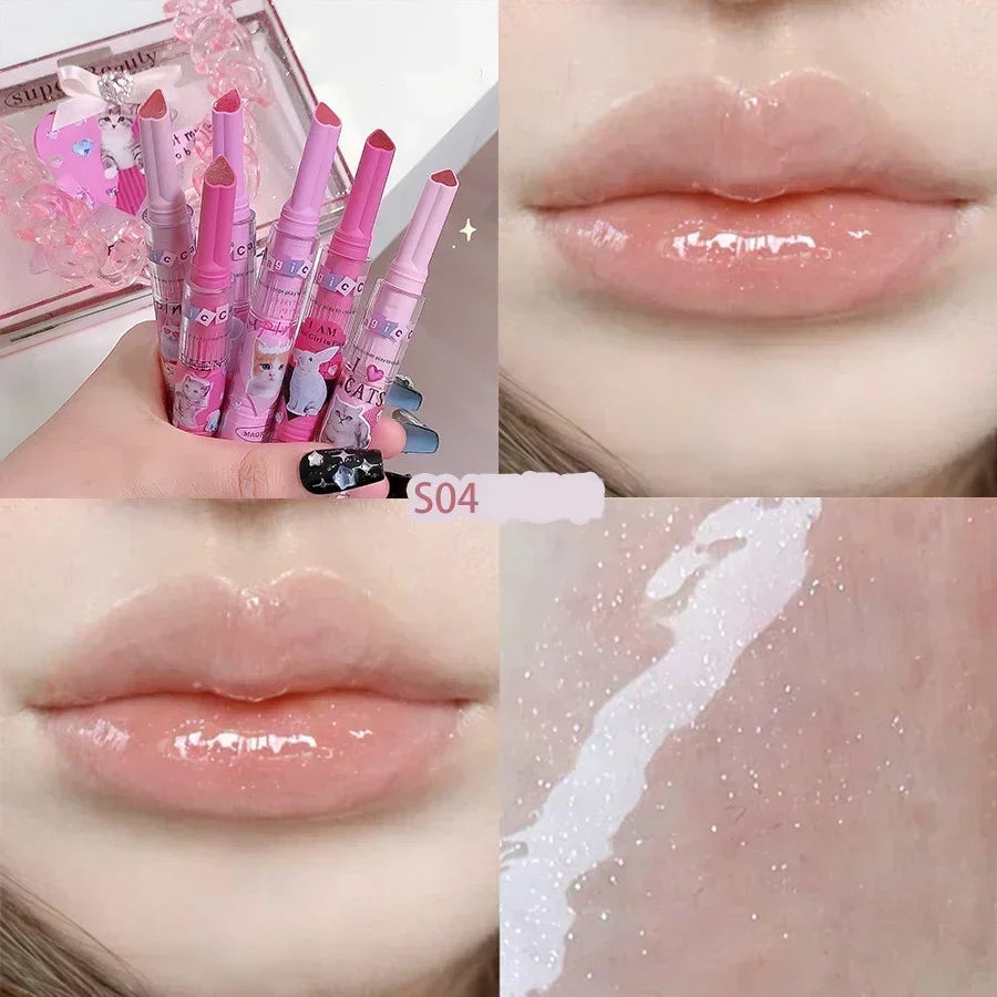 Obbty Water Light Mirror Lipstick Pen Glitter Lip Tint Long Lasting Moisturising Love Heart Shape Solid Lip Gloss Lip Makeup Cosmetics