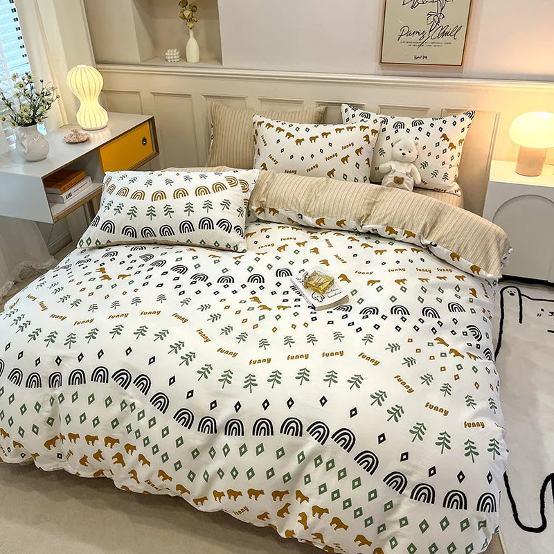 Obbty High-quality Home Pure Cotton Bedding Set 100% Cotton Skin-friendly Queen Duvet Cover Set with Sheets Comforter Cover Pillowcase