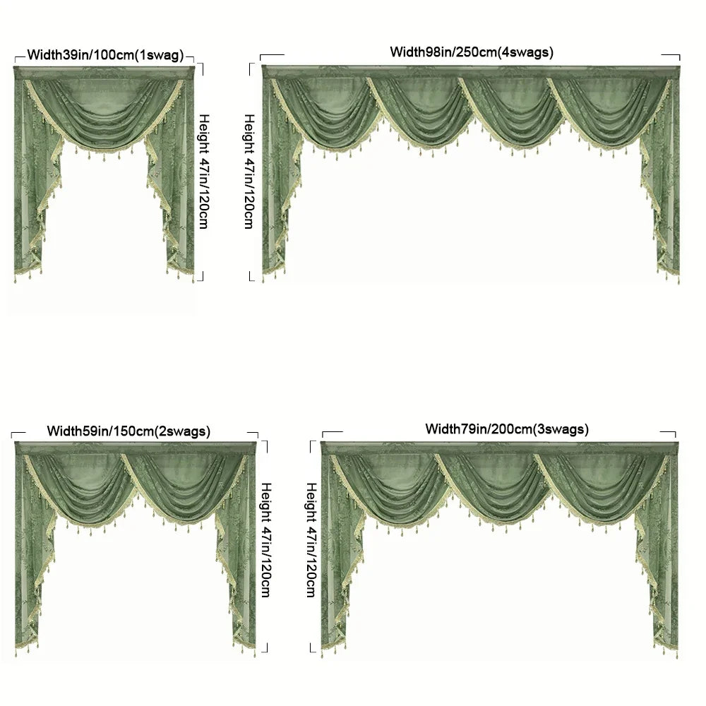 Obbty Green Lace Wavy Short Valance Curtain Festive Party Background Window Decoration Voile Waterfall Scallop Curtain Head