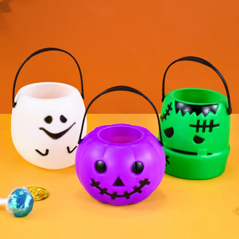 Obbty 1pc Mini Halloween Candy Bucket Portable Cookie Snack Basket Trick Or Treat Gifts Box Halloween Birthday Party Decoration Supply