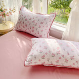 Obbty Pastoral Girls Flower Bedding Sets, Washed Cotton Bed Linens, Soft Quilt Cover Sheet Set, Simple Bedspread, Home Textiles