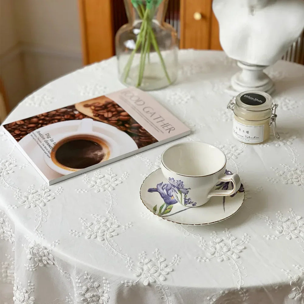 Obbty French Style Romantic Table Cloth, White Tablecloth, Wedding Decoration, Table Cover, Dining Table Set, Decorative Aesthetic